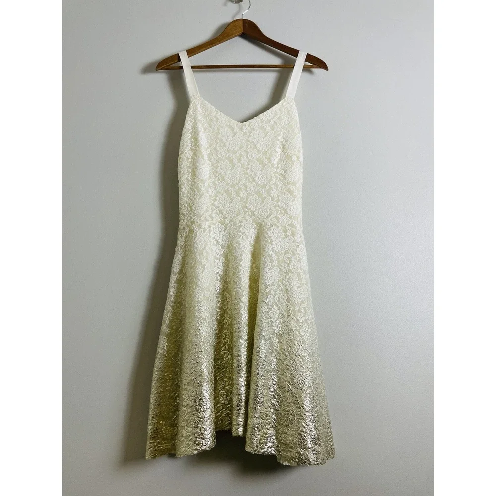 Free People Cream Lace Metallic Ombré Fit And Flare Dress. Large.‎ Bridal.